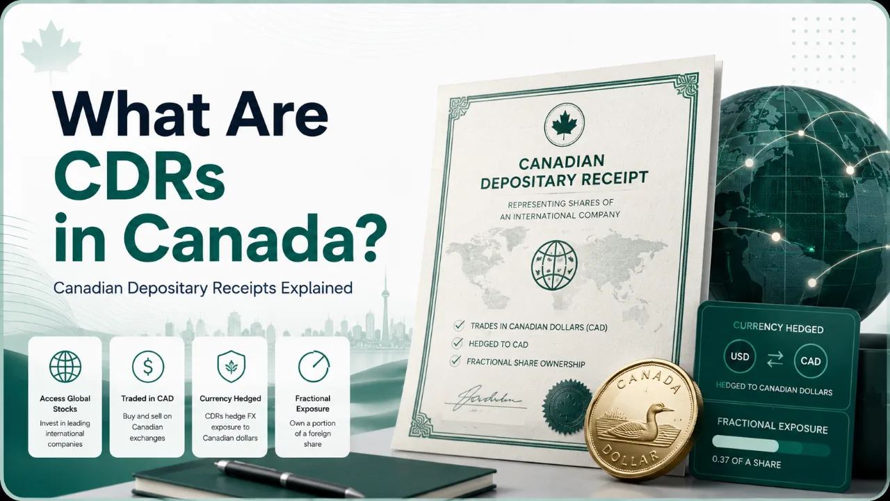 Canadian Depositary Receipts in a TFSA graphic showing CDR certificate, CAD currency hedge, and account-fit planning